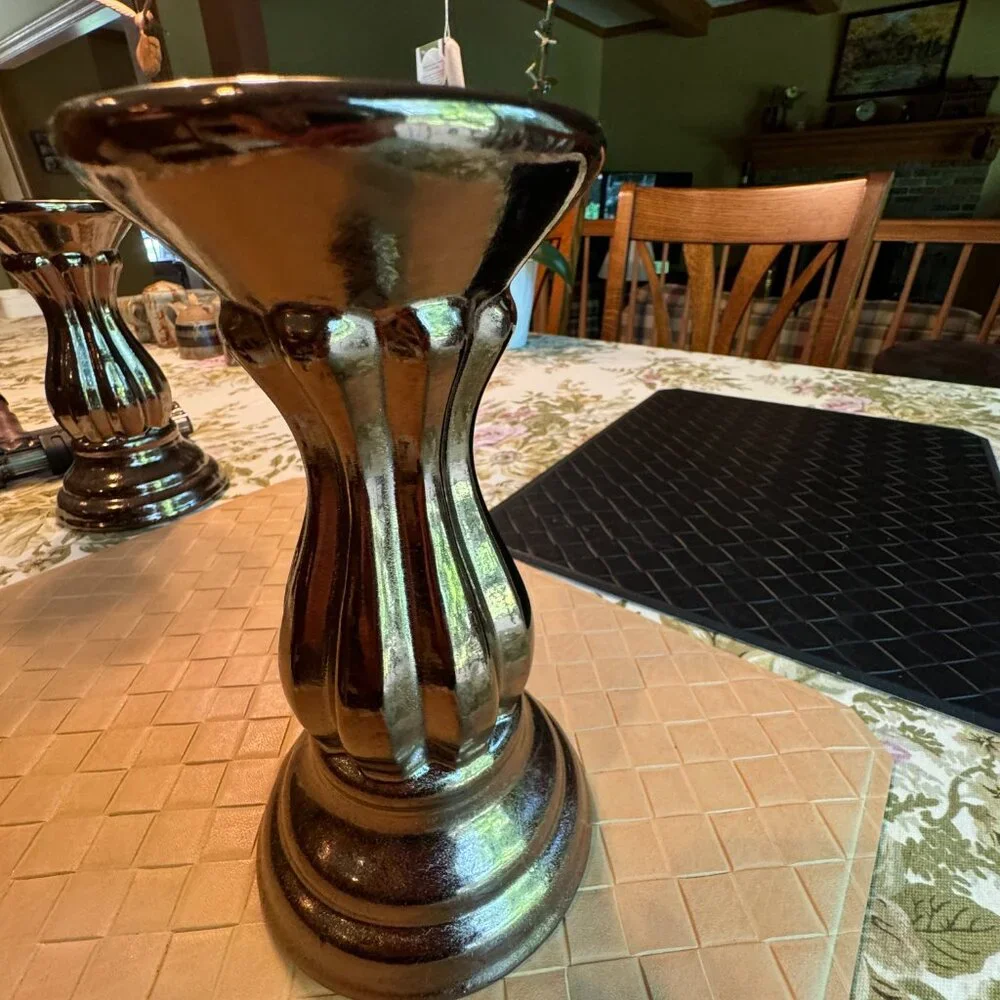 Round Pillar Candleholder Gold Tone 8 1/2